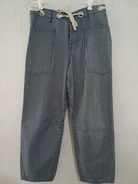 Cali 1850 Women's Wide Leg Barrel Pant Blue Railroad Stripe